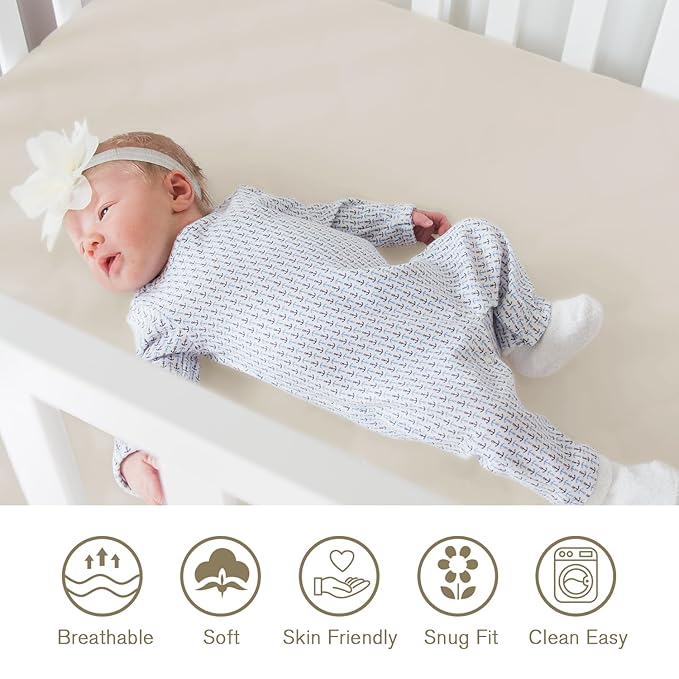 Little Grape Land Crib Sheets for Girls and Boys, 2pk Baby Crib Fitted Sheet for Standard Size Crib and Toddler Mattress, Super Soft Baby Sheet (Spring Flower & Beige)