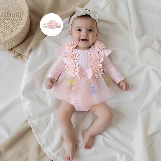 Giraropa Baby Girl Fall Winter Clothes Long Sleeve Romper Dress + Socks + Headband Newborn Infant Cute Casual Outfits
