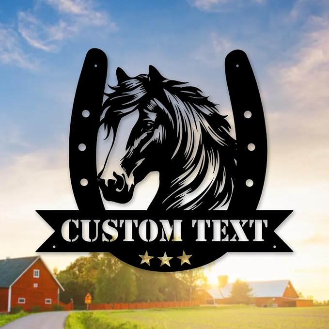 Personalized Horse Head Metal Sign with Horseshoe – Custom Name Farm & Home Decor- Personalized Birthday Gift for Horse Owners, Riders