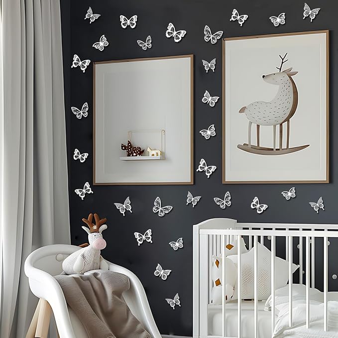 60Pcs Butterfly Wall Stickers 3D Butterflies Stickers Removable Mural Decor for Kids Room Bedroom Decor Living Room Decor (White)