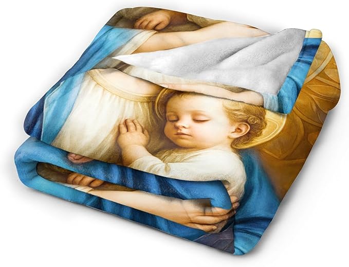 Virgin Mary Blanket Mother of God Throw Blanket Catholic Religious Soft Cozy Fleece Fuzzy Christian Stuffed Plush God Faith Flannel Gifts for Girls Women Boys Kids Adults 60"X80"