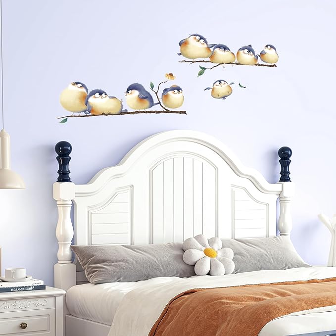 DILIBRA Blue Bird on The Branch Wall Decals, Peel and Stick Lovely Bird Wall Decals, DIY Vinyl Art Murals for Nursery Kids Bedroom Living Room Classroom Preschool Playroom