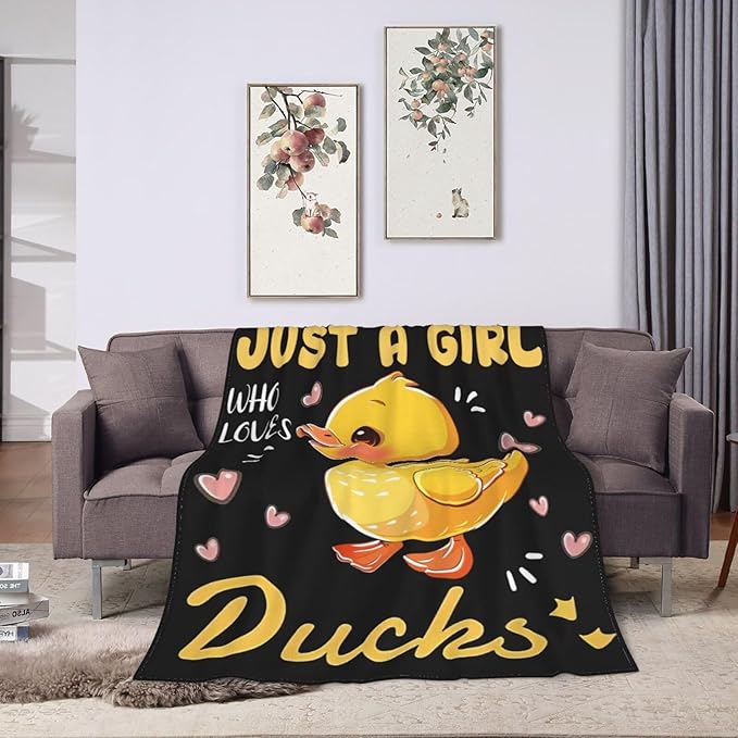Duck Blanket Just A Girl Who Loves Ducks Throw Blanket Flannel Stuff Merch Cozy Decor Fleece Plush Fuzzy Warm Soft Lightweight Bedding Gifts for Men Women Girls Boy Couch 80"X60"