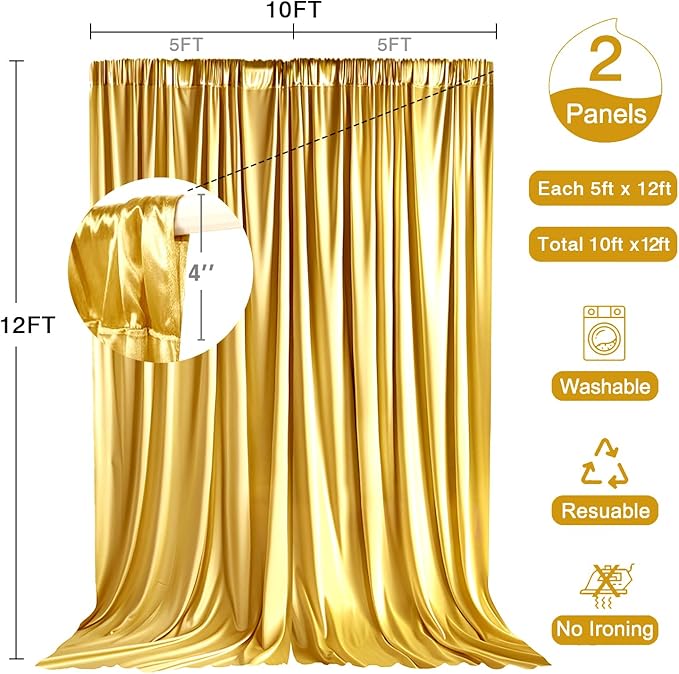 10x12ft Wedding Curtains Gold Backdrop for Wedding Gold Drapes for Backdrop Baby Shower Party Engagement Bridal Shower Home Window Decorations W5' x H12'2 Panels YUNBSDJ071