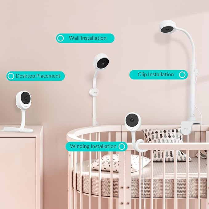 Baby Monitor with Camera and Audio, 5’’ Screen & App, 2.4GHz WiFi Secure Link, Sleep Tracking, Cry Detection, Night Vision, Temp & Humidity Monitor, 2-Way Talk, 5GB Cloud Storage, 4-in-1 Mount