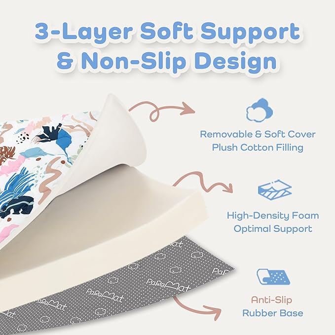1.5" Thicker Baby Play Mat for Floor, 50x50 Removable & Machine Washable Cover Playpen Mat Softness Foam Mats, Easy-Clean Hygienic, Comfort Safety Kids Crawling (Tummy Time Leaves)