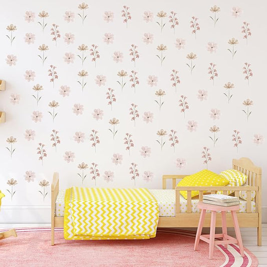 Daisy Wall Decals - 84PCS Removable Peel and Stick Flower Wall Stickers for Girls Room, Living Room, Bedroom, Nursery Decor