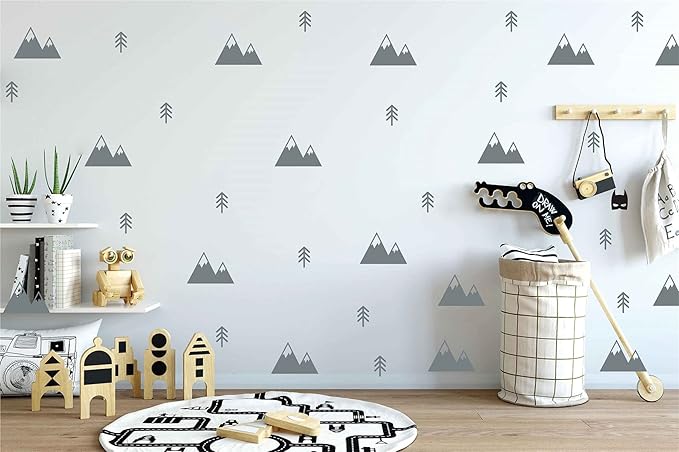 Mountains and Tree Sticker Boys Nursery Decor Vinyl Room Decals Stickers for Kids Room JW582 (Grey)