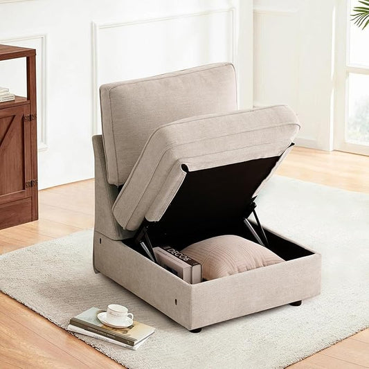 TEKAMON Middle Seat with Storage, Modular Sofa Couch, Beige