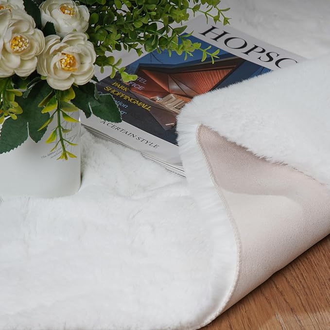 Latepis White Runner Rugs for Bedroom Soft Fuzzy Faux Sheepskin Rug 2x6 Fur Rug Non-Slip Washable Shag Rug Fluffy Carpet for Living Room Nursery Dorm