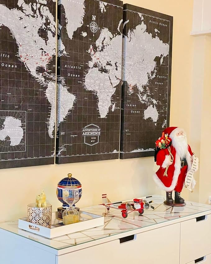 Conquest Maps World Travel Map with Pins Modern Slate Style Push Pin Travel Map Cork Board, Track Your Travels w/a Handmade Unique Canvas Pinable Map (36" x 24")