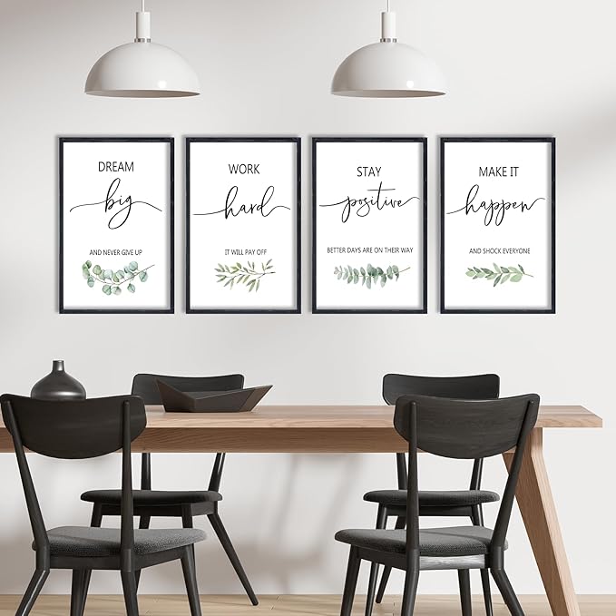 Set of 4 Inspirational Quotes Wall Art 16x11 Inch Encouraging Office Wooden Framed Positive Affirmations Home Family Decor Sign Motivational Plaque Wall Hanging Decoration (Black)