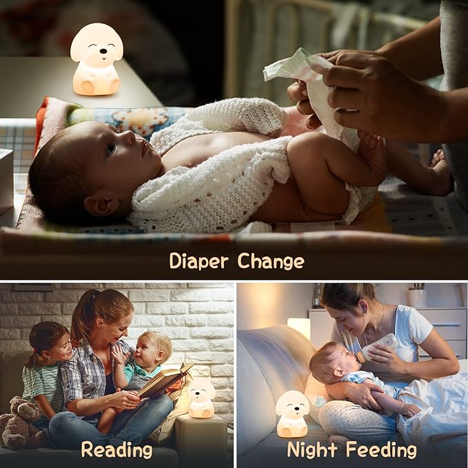 Mubarek Kids Night Light Cute Lamp, Remote+16 Colors Night Lamp for Bedroom, Dimmable Night Light, Timer for Kids Lamp, Battery Operated Kawaii Room Decor,Cute Dog Gifts Small Size