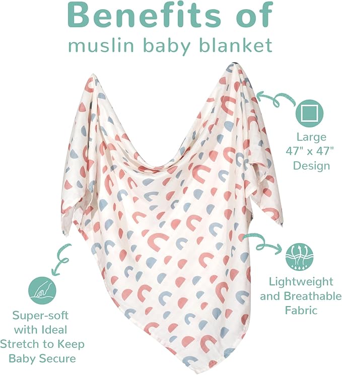 HECCEI Muslin Swaddle Blanket - Large Baby Muslin Blanket 47 x 47 inches, Breathable & Soft Gender Neutral Receiving Blanket for Newborn Boys and Girls, Rounded Arches