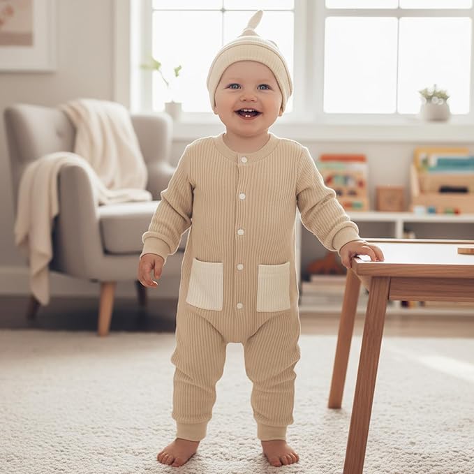 Infant Boys Fall Clothes Newborn Baby Romper Hat Stripe Knit Long Sleeve Bodysuit Jumpsuit Baby Going Home Outfit