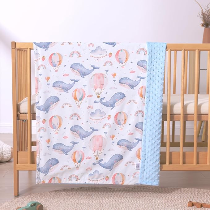 iEvolve Baby Nursery Bed Blankets Ultra Soft Double Layer Mini Blanket Minky Blanket Receiving Blankets Shower Gifts(Whale,30 * 47in)