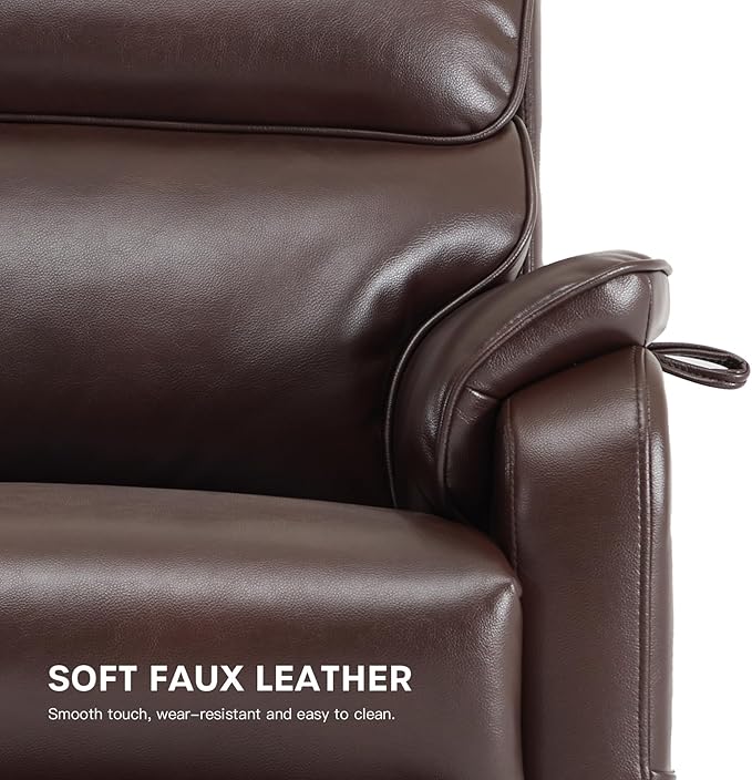 DYNOX 350 LBS Tall Man Power Dual Motor Lift Recliners Chairs for Elderly Lay Flat Lift Chair with Infinite Positions, Heat & Massage, Supports(9198L,Faux Leather,Brown)