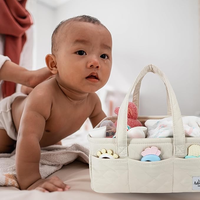 Adonia & Co Diaper Caddy Organizer – Large Nursery Storage Basket for Newborn Essentials – Portable & Machine Washable (Beige)