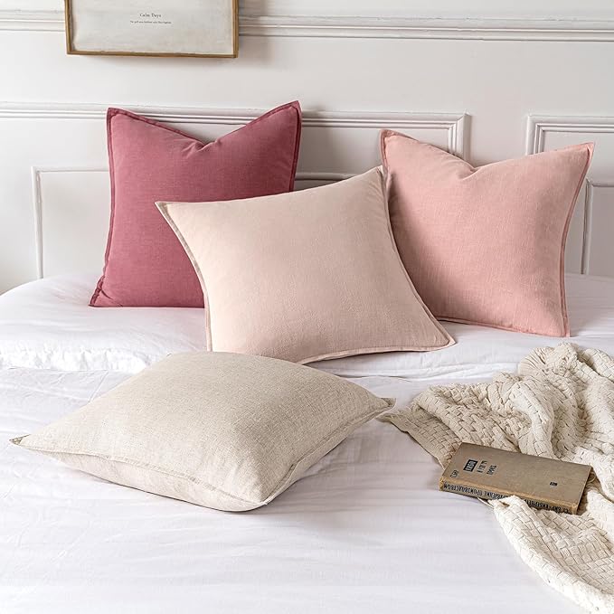 MIULEE Decorative Linen Euro Sham Pillow Covers 26x26 Light Pink Boho FarmhouseNeutral Couch Throw Pillows for Bed Pack of 2 Accent Modern Pillowcase Sofa Livingroom Home Decor