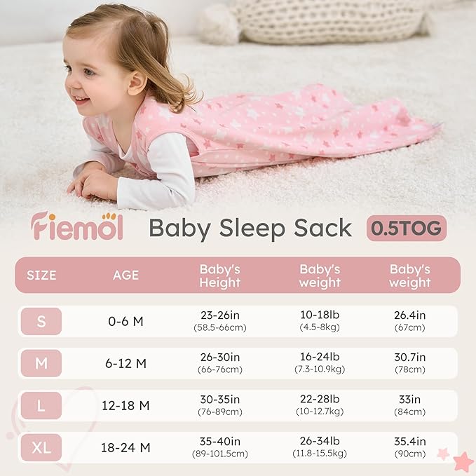 Baby Sleep Sack 0-6 Months, 100% Cotton Sleeping Sack for Newborn and Infant, 3 Pack Baby Wearable Blanket for Boy and Girl, 0.5 Tog Lightweight Double Zipper Sleep Bag Pink Heart