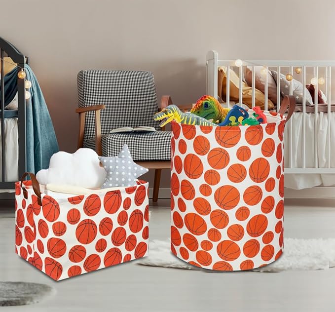 Kids Laundry Hamper,Baseball laundry Basket,Baby Boy Nursery Hamper,Waterproof Storage Bin for Bedroom,Clothes Organizer Basket,Toys Box,Room Decor(Basketball)