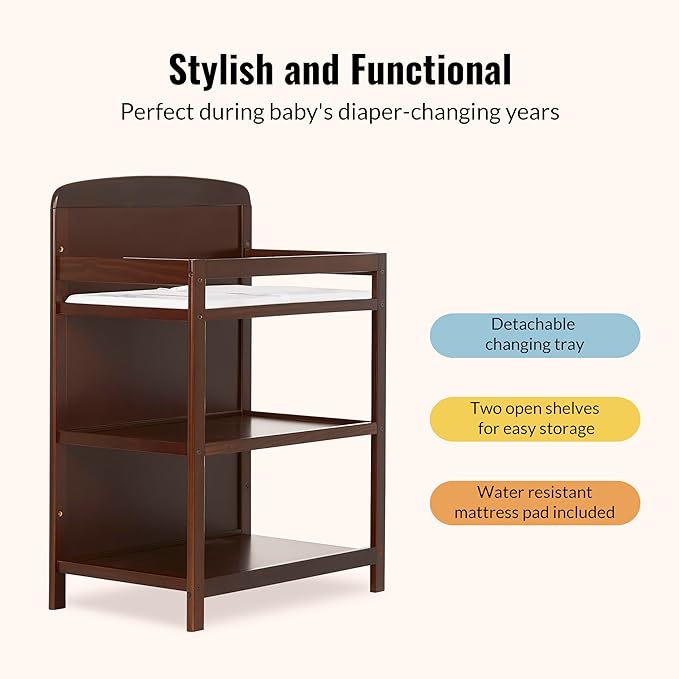 Dream On Me Anna 3-in-1 Full-Size Crib and Changing Table Combo in Espresso, Greenguard Gold Certified, Non-Toxic Finishes, Includes 1" Changing Pad, Wooden Nursery Furniture