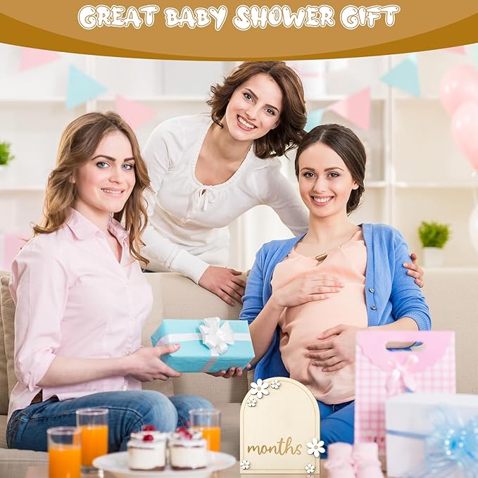 Baby Monthly Milestone Cards with Hello World Newborn Sign, Daisy Baby Milestone Signs Baby Monthly Milestone Wood Discs Baby Announcement Sign for Baby Growth Photo Props
