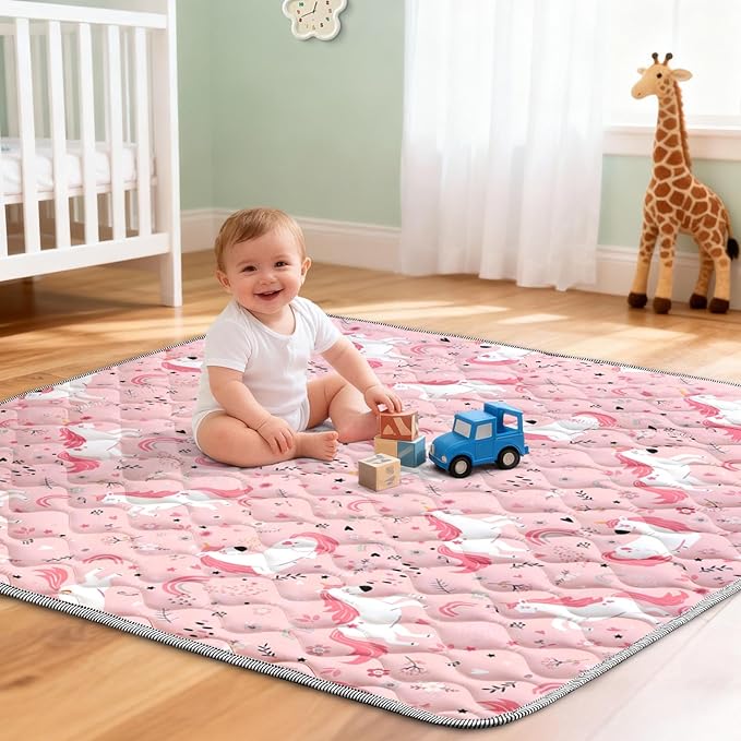 Baby Play Mat 50"x50" Extra Thick Foam Playmat - Water-Resistant Non-Slip Floor Mat & Cushioned Crawling Mat for Babies, Infants & Toddlers for Tummy Time(Unicorn)