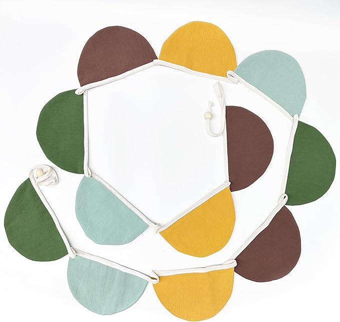 2 Sets of Yellow Green Brown Half Round Banner 24Pcs Nursery Garland Flags Fabric Semicircle Streamers for Kids Jungle Safari Woodland Camping Birthday Baby Shower Party Decorations Baby Room Decor