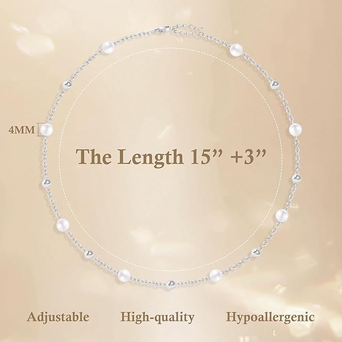 SmileBelle Pearl Necklaces for Women, Daisy Pearl Choker as Christmas Stocking Stuffers for Teens, Silver Daisy Pearls Jewelry Trendy Stuff Birthday Gifts 3 Pearls White Necklace as Wedding Jewelry