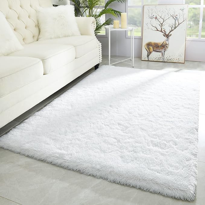 Merelax Soft Modern Indoor Shaggy Area Rug for Bedroom Livingroom Dorm Kids Room Home Decorative, Non-Slip Plush Fluffy Furry Fur Rugs Comfy Nursery Accent Floor Carpet 3x5 Feet, White