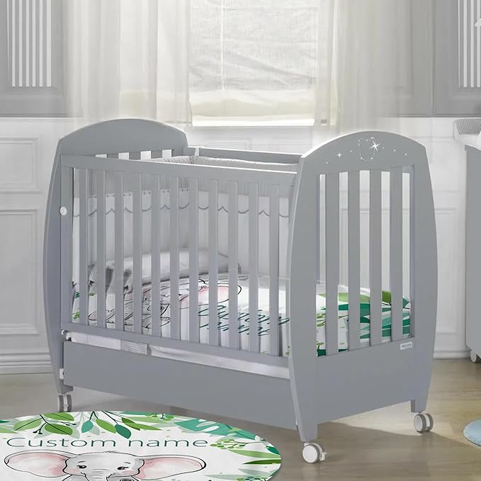 Custom Baby Crib Bedding Set - Green Elephant Design Personalized Name Baby Nursery Bedding 3 Pcs Set - Chic Soft Blanket, Fitted Sheet, Room Rug for Newborns Boys Girls Gifts