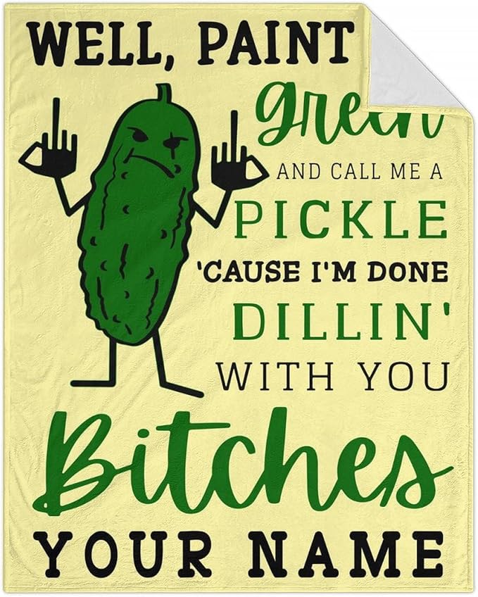 Custom Pickle Throw Blanket for Kids - 40x50 Inches Crib Size - Soft Fluffy Cozy Blankets Gift - Beige Novelty Blanket Throws for Travel, Office