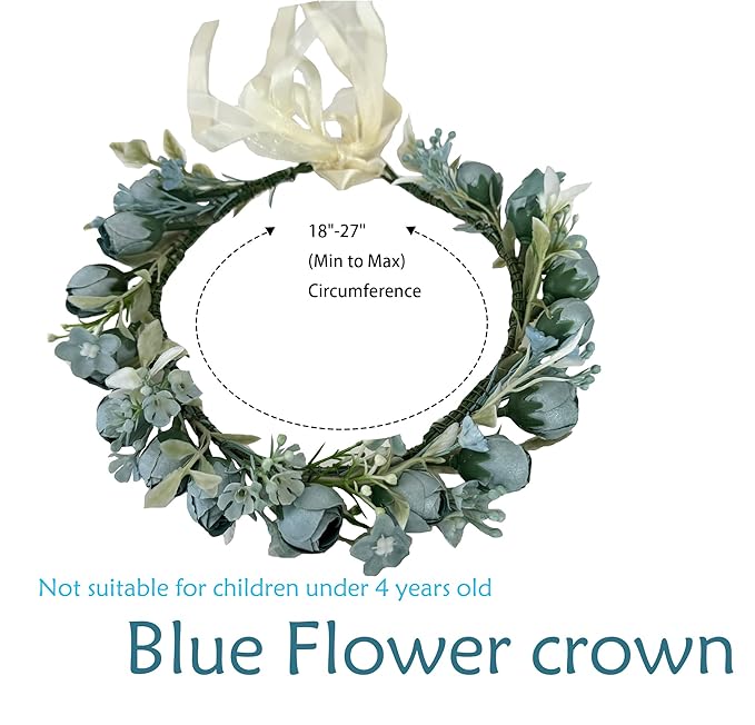 DreamLily Girls Camellias Flower Crown Birthday Photo Pops Hair Wreath Wedding Festival Floral Headpiece XM11 (Blue)