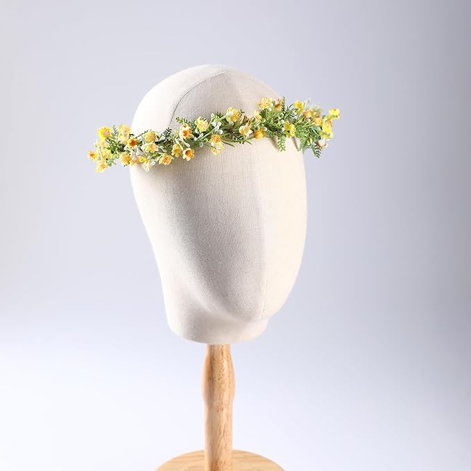 Yellow Flower Crown Headpiece - Yellow Babys Breath Flower Headband Sweet Handmade Floral Headpiece for Festival Party Vacation Cosplay Photography Props