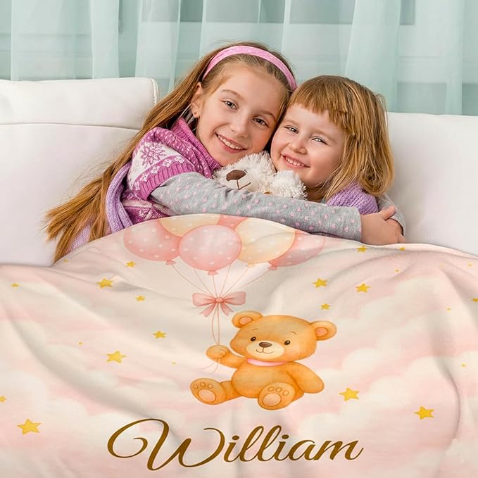 Personalized Baby Blanket – Printed in USA, Baby Blankets for Girls & Boys with Name, Newborn Essentials Must Haves, Soft Plush Flannel, Easter Christmas Brithday Gifts for Kids Toddlers (Blue Pink)