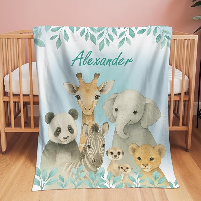 Ship Next Day,Personalized Baby Blanket with Name, Custom Baby Blanket for Kids Soft Flanne Blankets in Easter Personalized Baby Gifts for Infant Newborn Shower (Cyan)