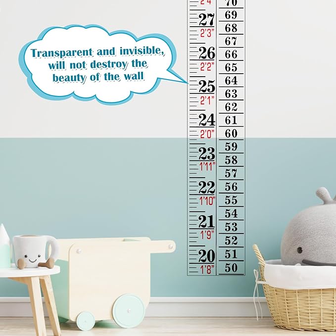 Tatuo Growth Chart Wall Labels Height Indicator Tape Ruler Growth Chart Decor Height Indicator Adhesive Ruler for Home Room Measuring (Clear)