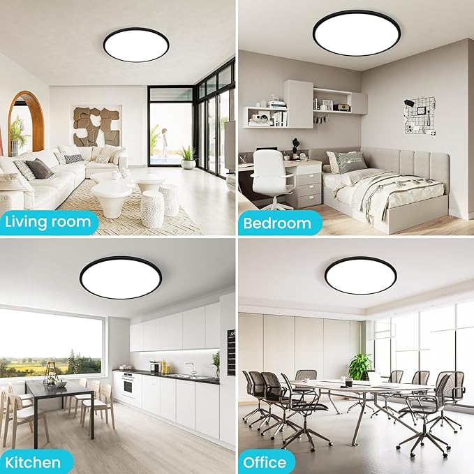 libtit 16.5 Inch Large Black Flush Mount Ceiling Light, 4200LM 36W Low Profile LED Ceiling Lights, Warm to Cool White Surface Mount Light Fixture for Bedroom Kitchen Livingroom