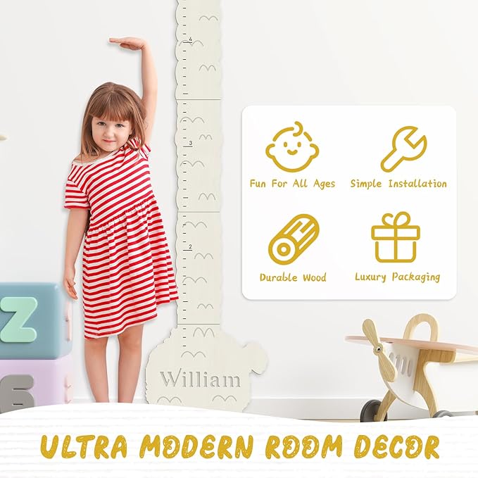 Personalized Name Height Chart for Wall, Alpaca Wood Growth Chart, Height Measurement for Wall Girls Boys Teen Room Wall Decor 63" x 15.7"