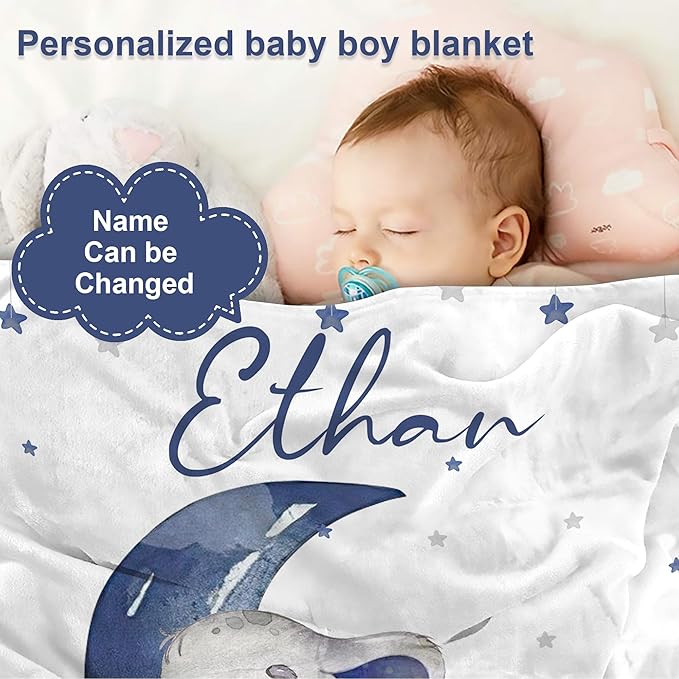 J&SBGFT Personalized Baby Blanket for Boys, Custom Blanket with Name, Receiving Blankets for Toddlers Kids, Nursery Stroller Crib Decor Throw 30"x40", Color 8