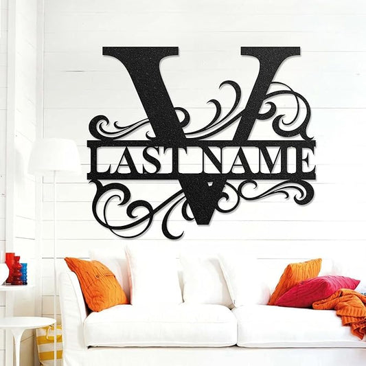 LULLBABYMALL Custom Metal Signs - Last Name Sign, Split Letter Monogram, Letter V, Family Name Wall Art, Outdoor Metal Signs, Personalized Wedding Gift