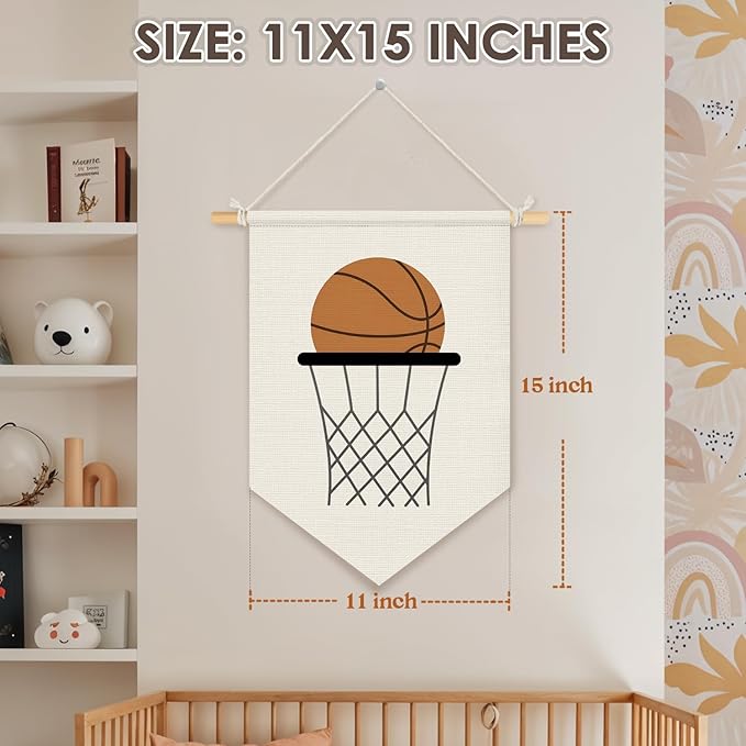 Wheatwin Boys Room Decor, Basketball Sports Wall Hanging Pennant Flag Banner, Basketball Wall Decor for Kids Boys Toddler Nursery Room Bedroom Playroom 15x11 Inch