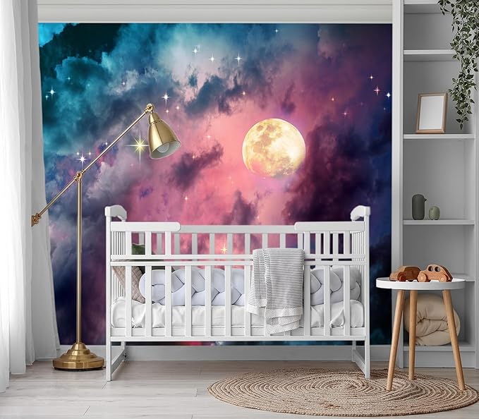 XMPMBM-Starry Sky Clouds The Moon backsplash Large Decorative Geometrical Wallpaper Bedroom Bathroom Wall Mural- W 132" X H 92"（93 Square Foot）