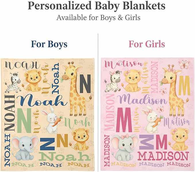 Personalized Baby Blanket for Boys Girls, Ship Next Day, Custom Name Blanket with Name, Printed in USA, Personalized Gifts for Baby Shower Birthday Christmas, Soft Blankets for Newborn Kids Adult