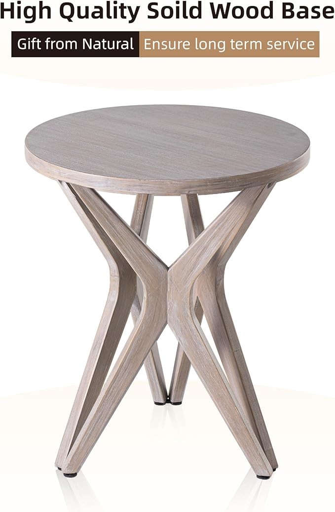 LONYKE Pedestal Farmhouse End Table Set of 2, Distressed Top with Tripod Base Bedside Table for Living Room, Modern, Boho Decor, Round (2-Pack, Distressed Aah Grey)
