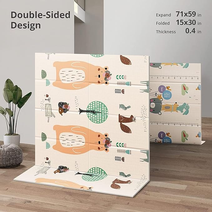 UANLAUO Foldable Foam Kids Play Mat for Babies - Reversible Baby Floor Mat for Infants/Toddlers, Non-Toxic Waterproof Thick Baby Crawling Mats, Indoor Outdoor Playmats for Babies(71x59x0.4 Inch)