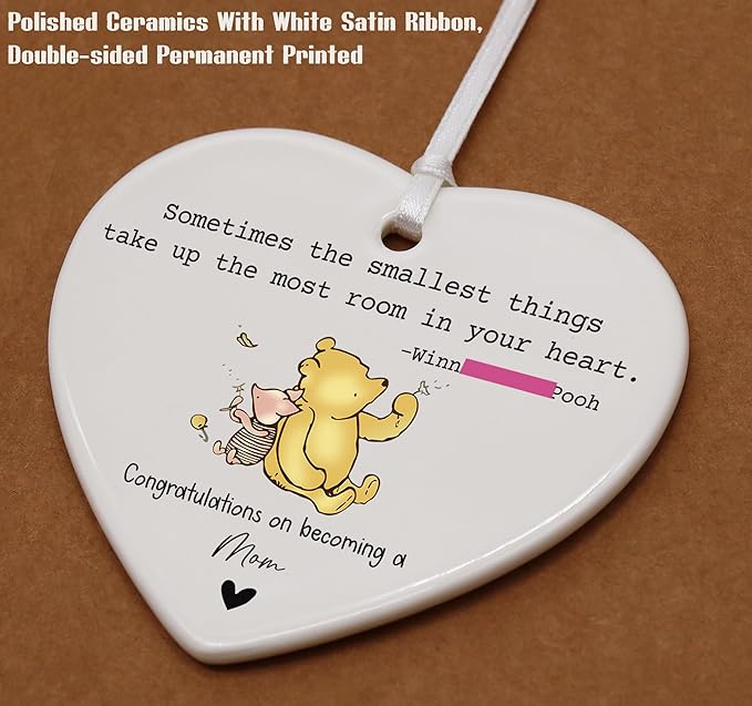Heart Shaped Christmas Ornament-First Time Mom Gift-New Mom Pregnancy Announcement Promoted to Mother Baby Shower Reveal Present Sometimes The Smallest Things Ceramic Keepsake