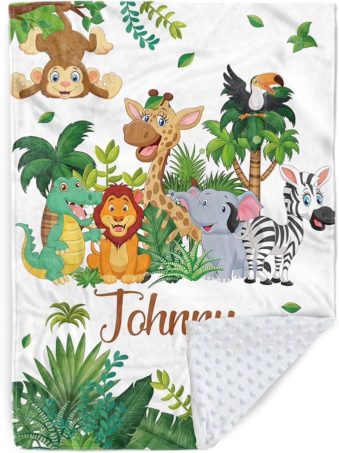 Personalized Baby Blanket with Name, Customized Blanket for Newborn Boys Girls, Woodland Animals Flannel Baby Name Blanket with Dotted Backing, Receiving Swaddle, Gifts for New Parents(30”x40)