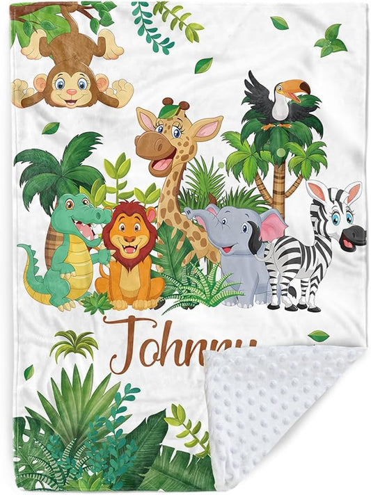 Personalized Baby Blanket with Name, Customized Blanket for Newborn Boys Girls, Woodland Animals Flannel Baby Name Blanket with Dotted Backing, Receiving Swaddle, Gifts for New Parents(30”x40)